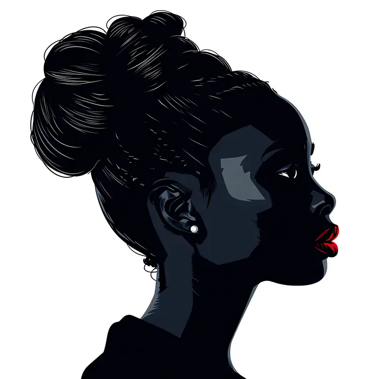 Profile of a Woman with a Bun in Black and White