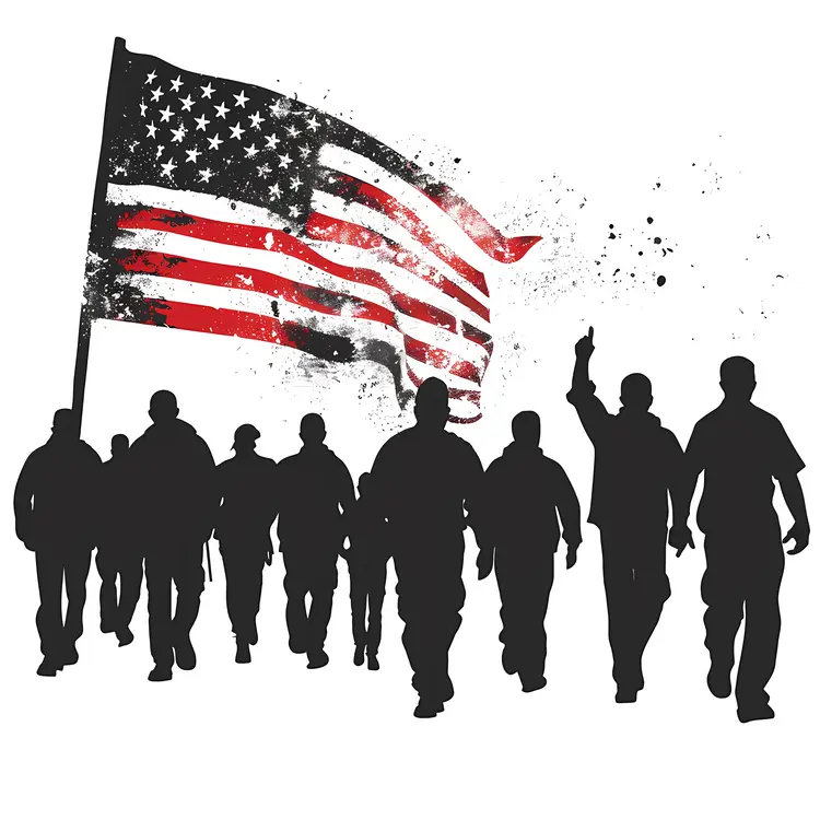 Group of People Marching with American Flag