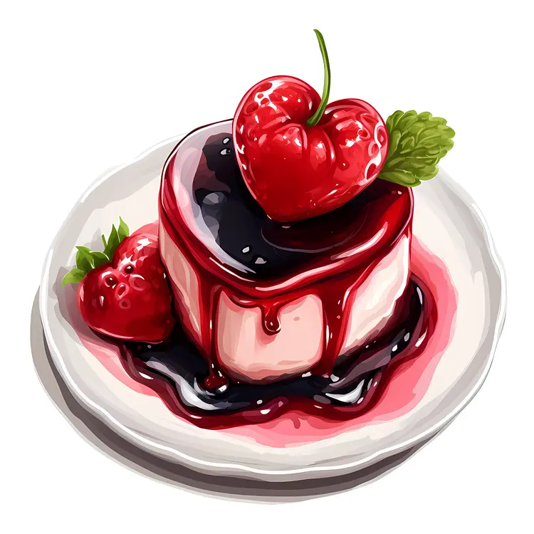 Heart-shaped Dessert with Strawberry Topping