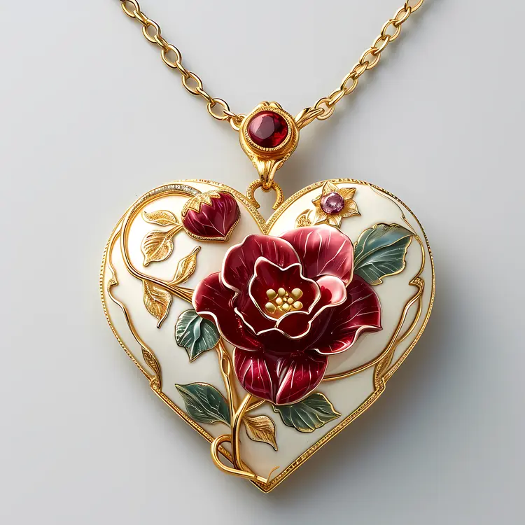 Gold Heart Pendant with Flower Design