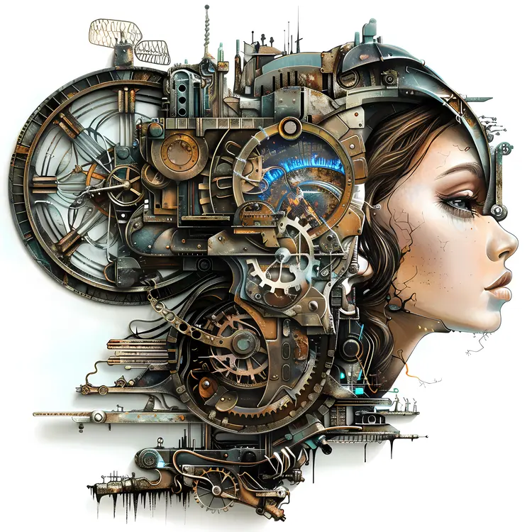 Steampunk Woman with Gears and Machinery