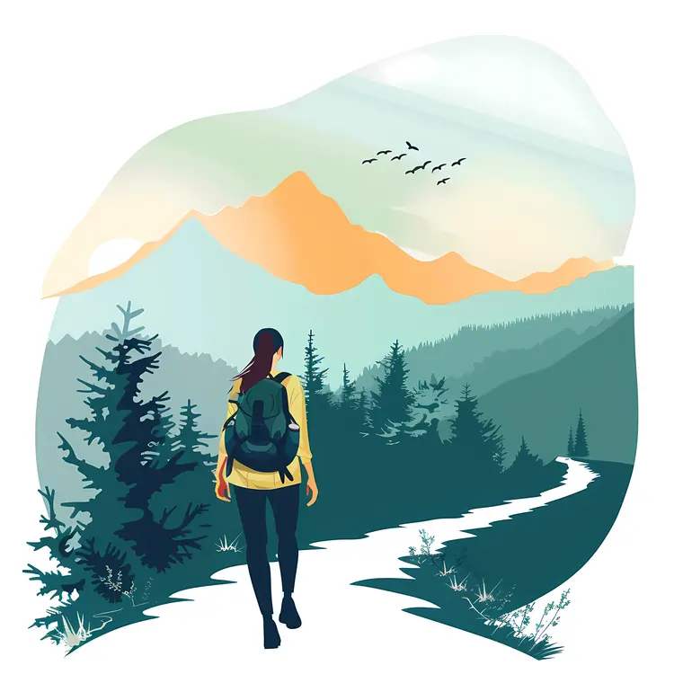 Hiker in Sunlit Mountain Landscape