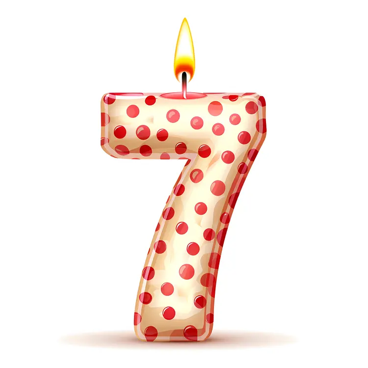 Number 7 Candle with Red Dots