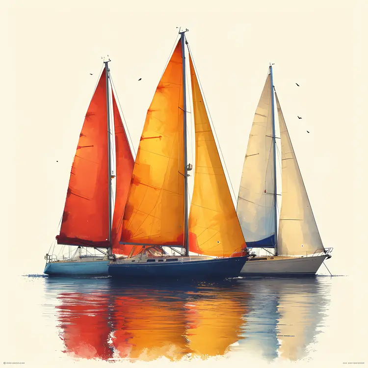 Three Sailboats with Colorful Sails