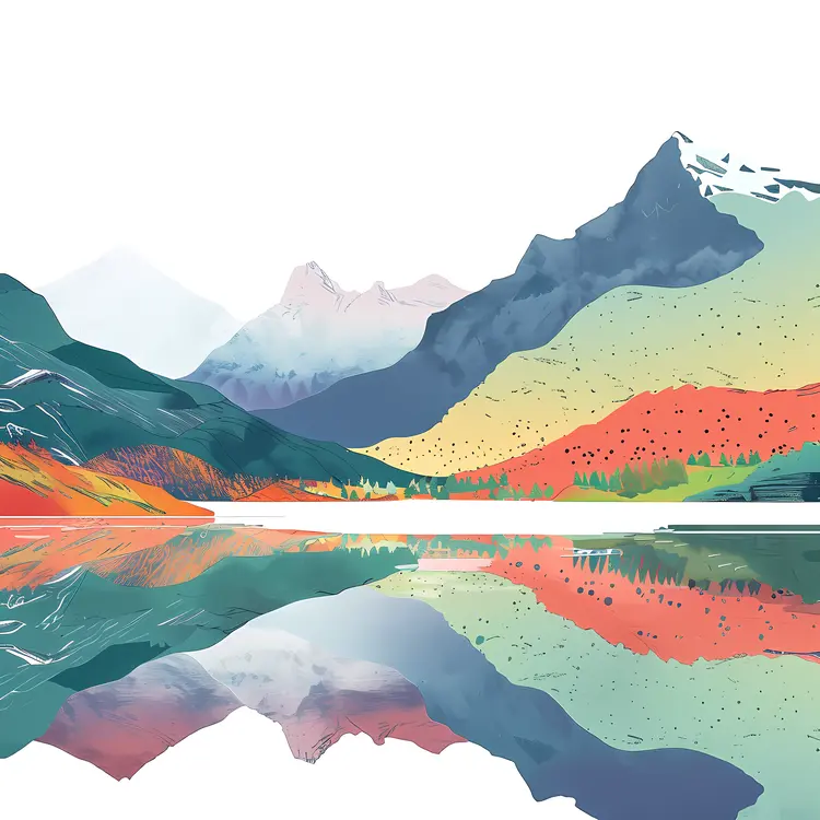 Colorful Mountain Landscape with Lake Reflection