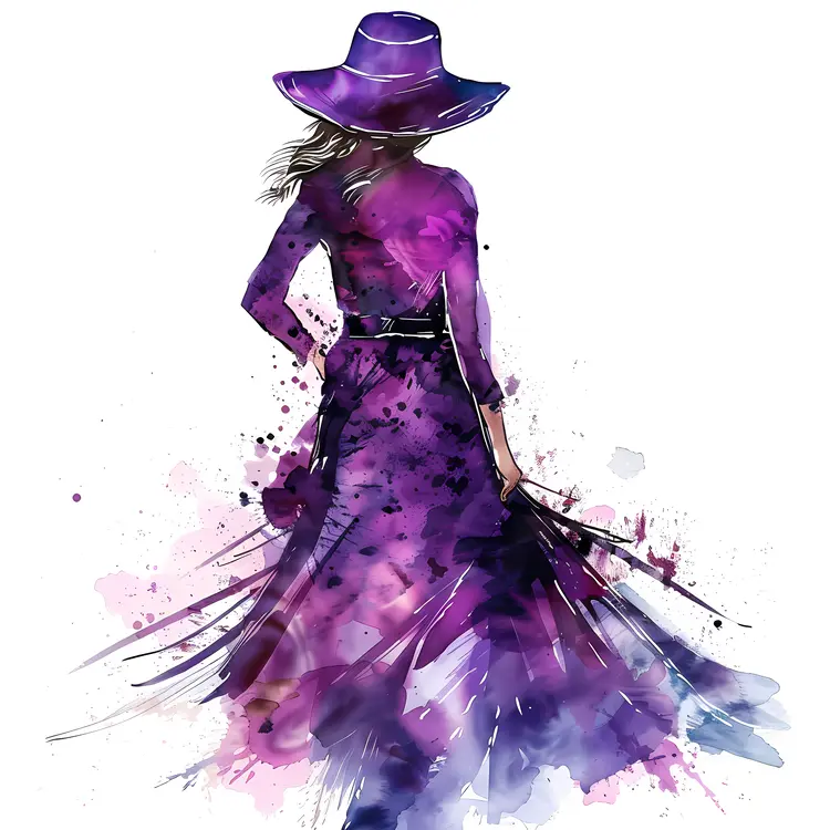 Elegant Watercolor Woman in Purple Dress