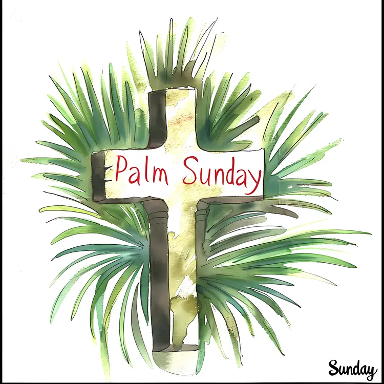 Stone Cross with Palm Leaves for Palm Sunday