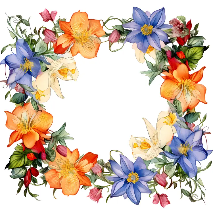 Orange and Blue Floral Frame