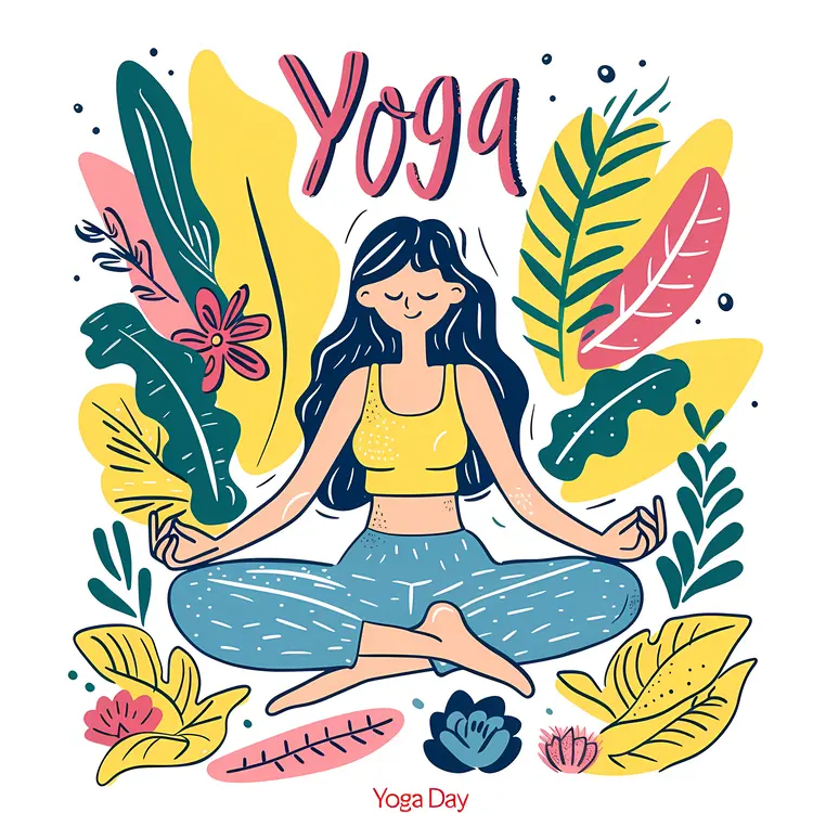 Yoga Day Illustration with Woman in Lotus Pose