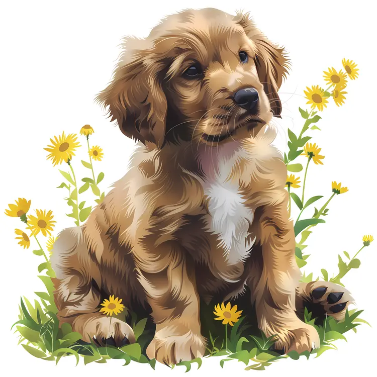 Cute Puppy in Flowers