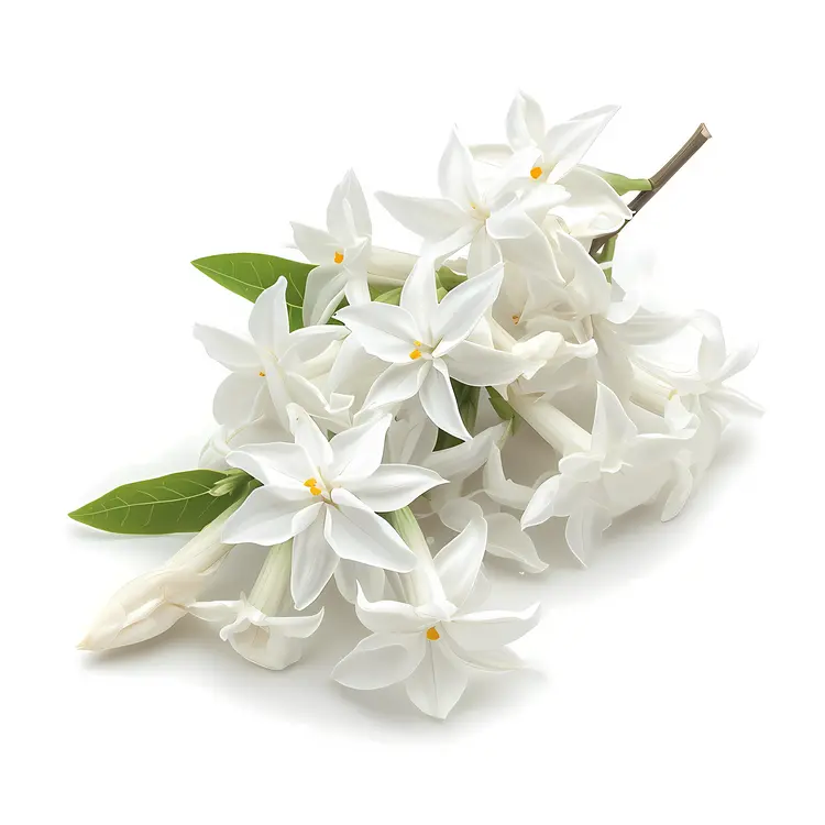 White Flowers with Green Leaves on Branch