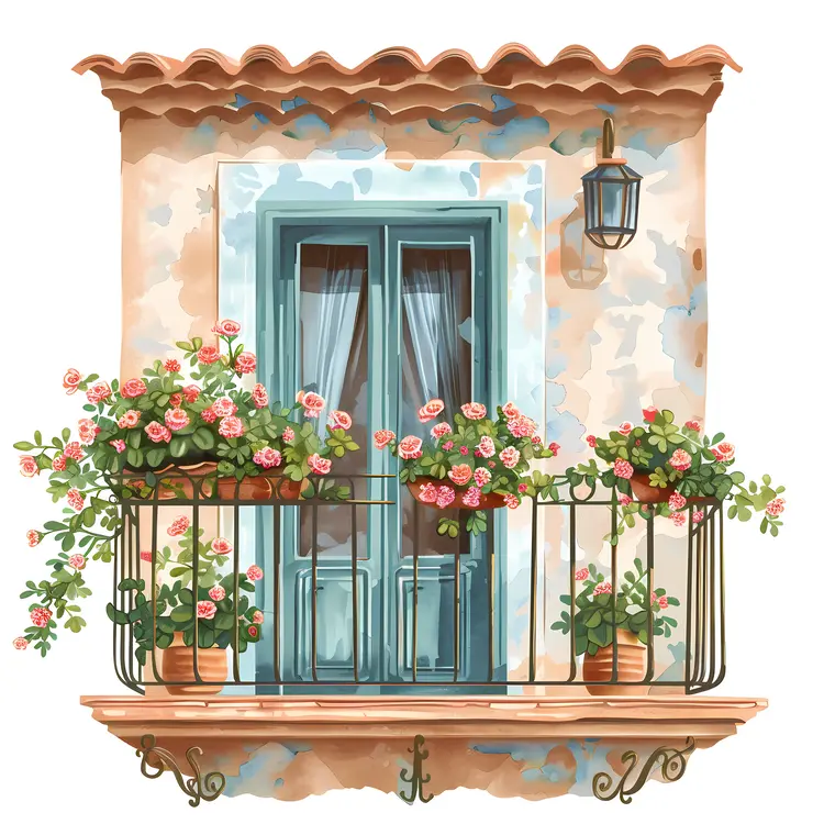 Rustic Balcony with Flower Pots