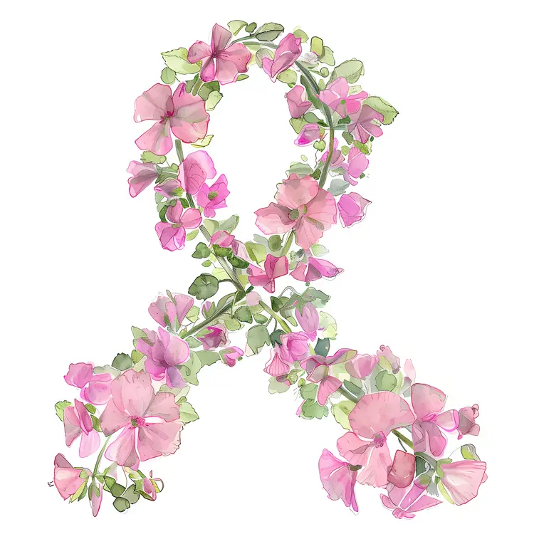 Pink Floral Ribbon for Breast Cancer Awareness