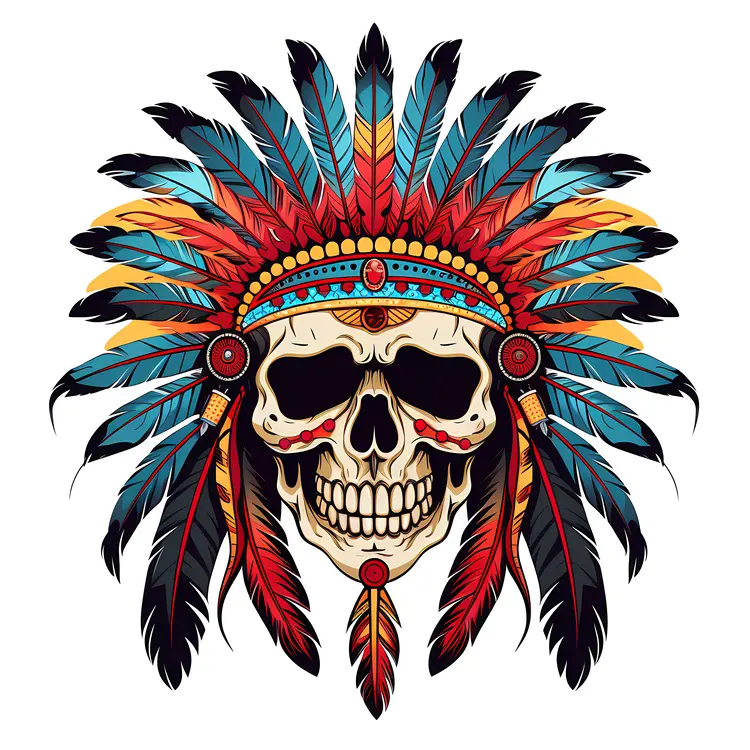 Tribal Skull with Feather Headdress