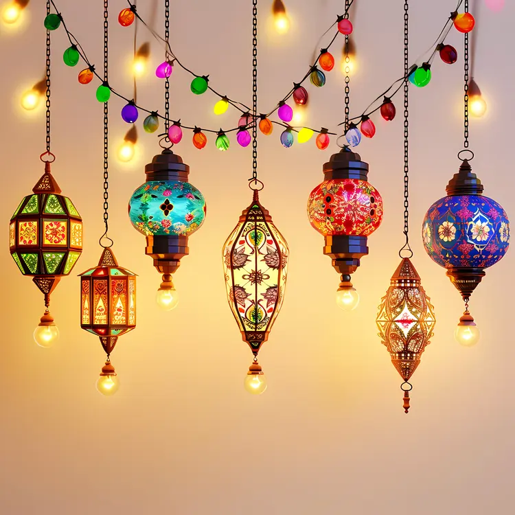 Hanging Lanterns with Festive Lights