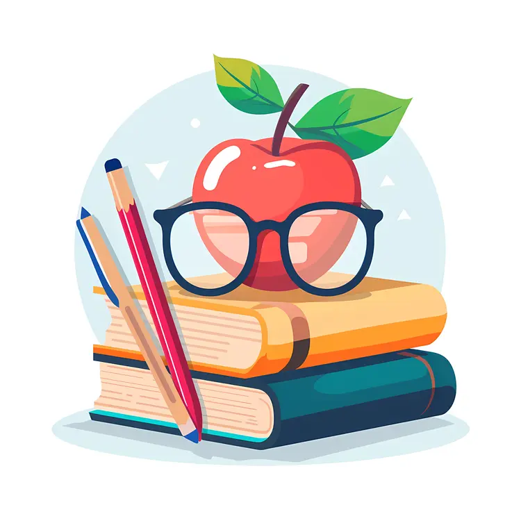 Apple with Glasses and Pencils on Books for Education