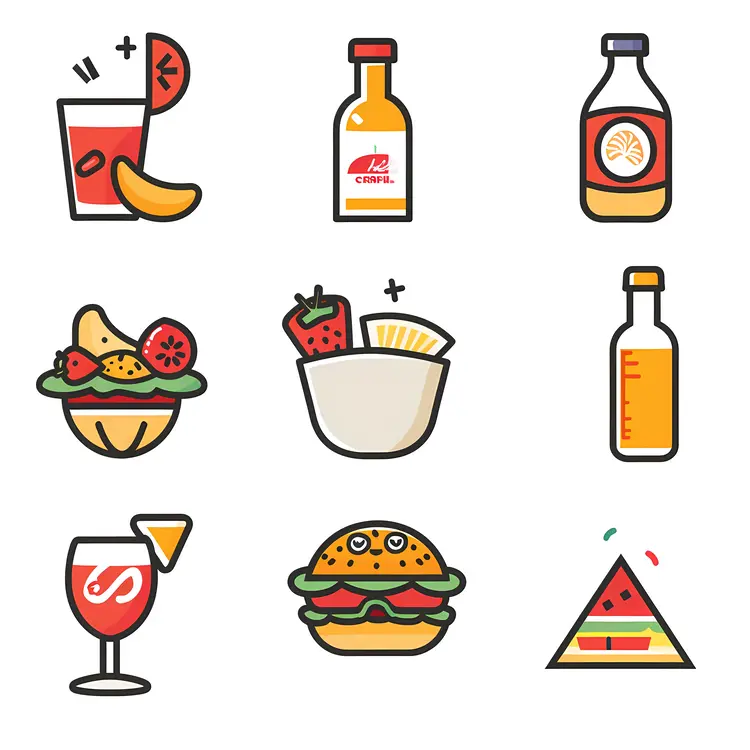 Healthy Salad and Drinks Icons