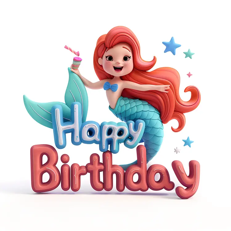 Mermaid with Happy Birthday Sign