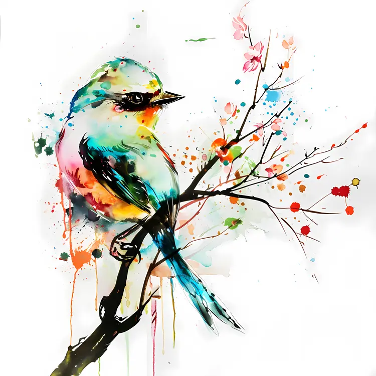 Colorful Bird with Watercolor Effect