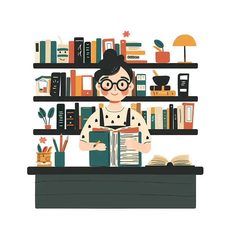 Person Reading Book in Library