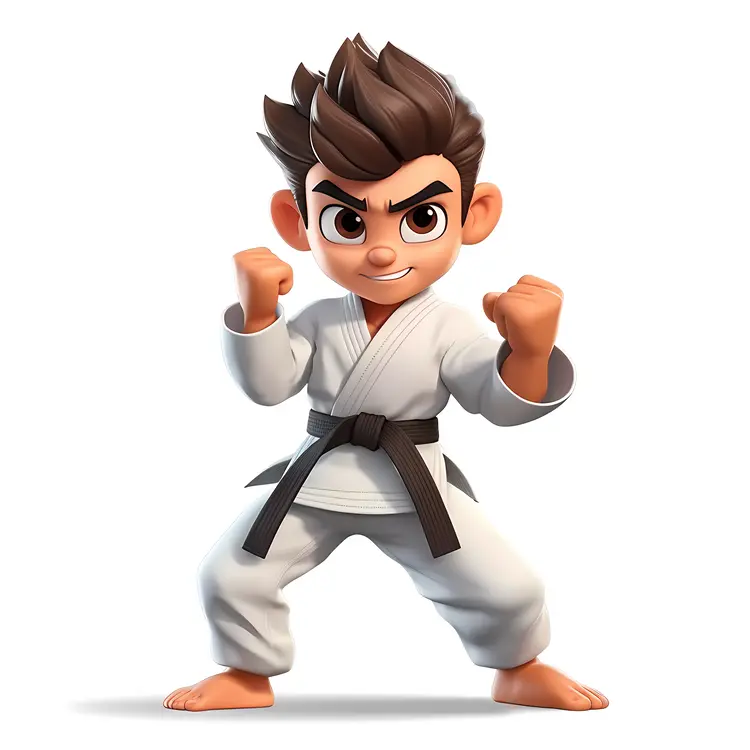 Focused Karate Kid in White Gi