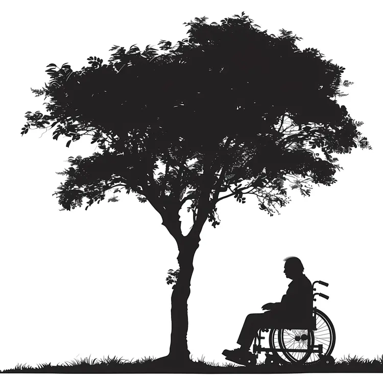 Silhouette of Man in Wheelchair under Tree