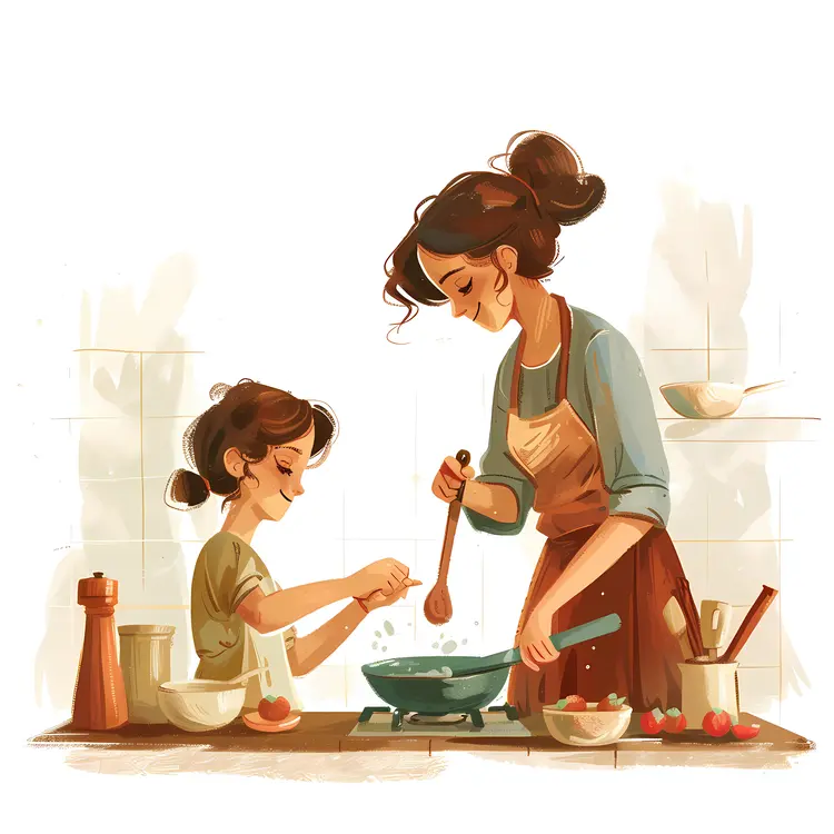 Mother and Daughter Preparing a Meal