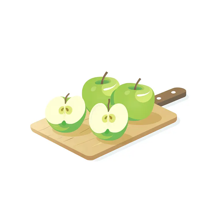 Fresh Green Apples on Cutting Board