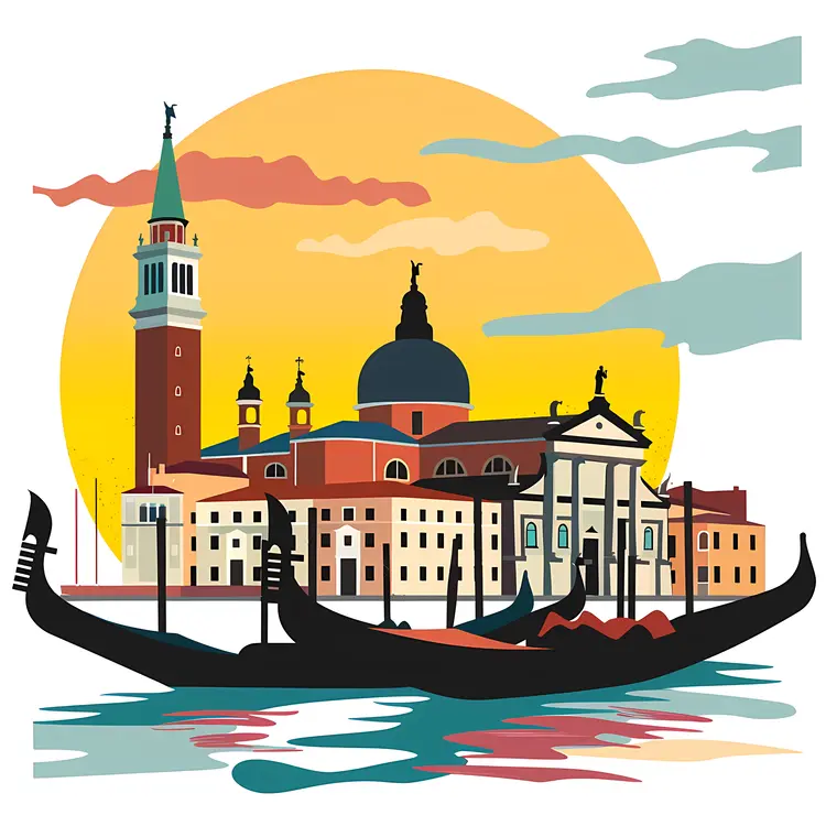 Venetian Gondolas at Sunset