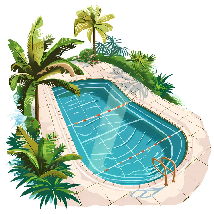 Tropical Swimming Pool with Palm Trees