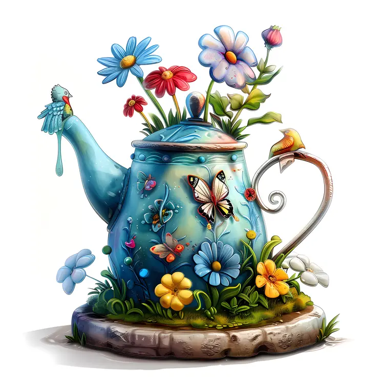 Floral Teapot with Butterflies