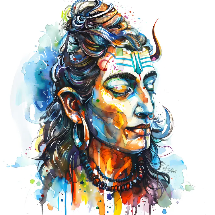Colorful Watercolor of Lord Shiva