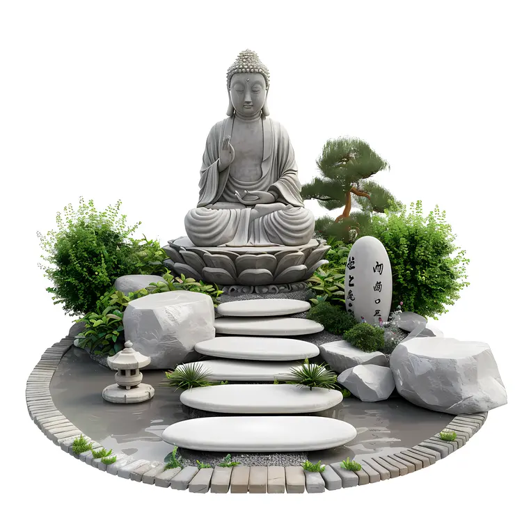 Buddha Statue in Zen Garden