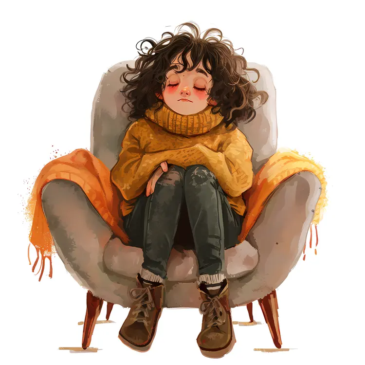 Girl with Curly Hair Relaxing in a Chair