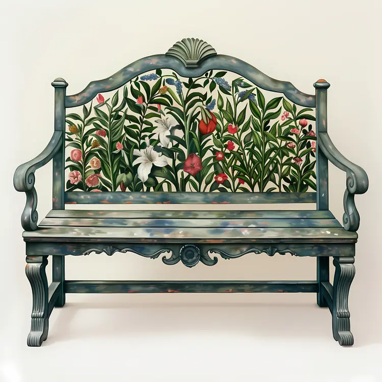 Decorative Bench with Floral Design