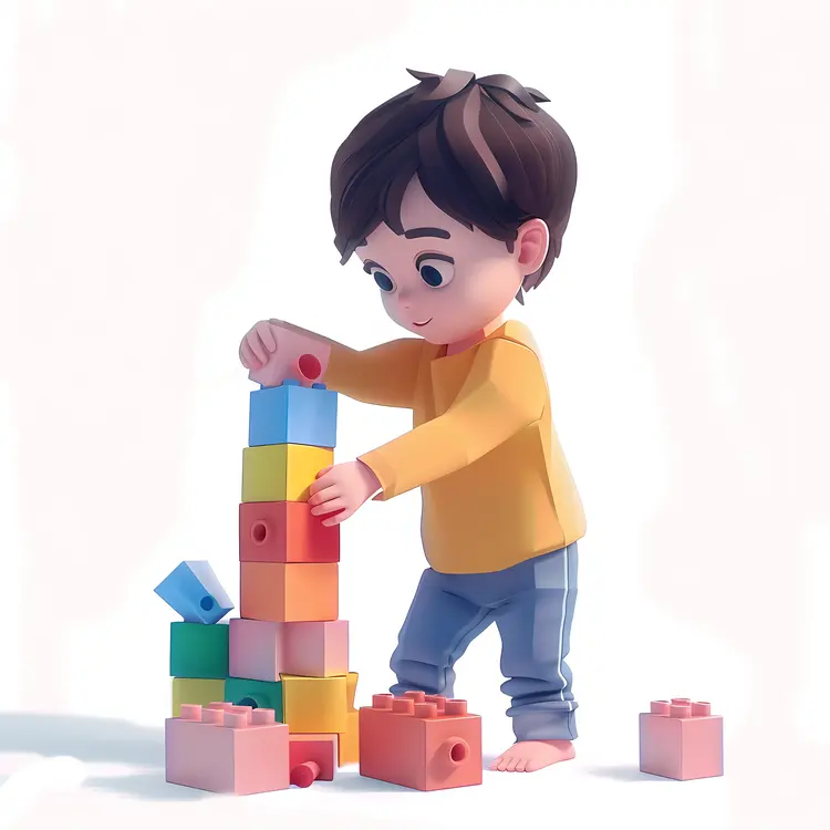 Child Playing with Colorful Toy Blocks