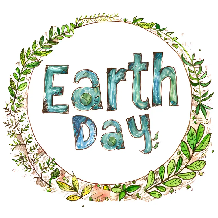 Earth Day Text with Circular Leaves