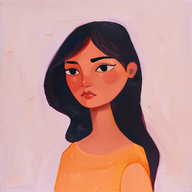 Stylized Portrait of a Woman in an Orange Dress