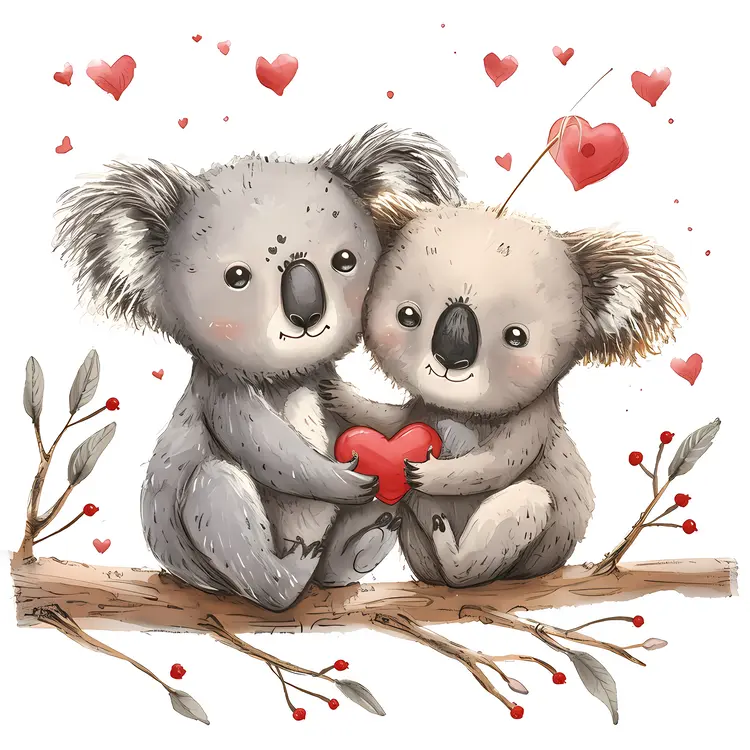Cute Koalas Holding a Heart on a Branch