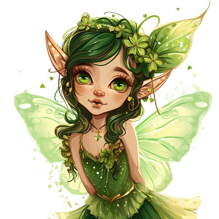Cute Green Fairy with Big Eyes
