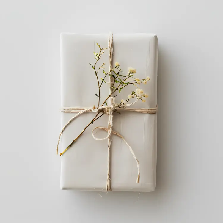 Minimalist Gift Box with String and Flowers
