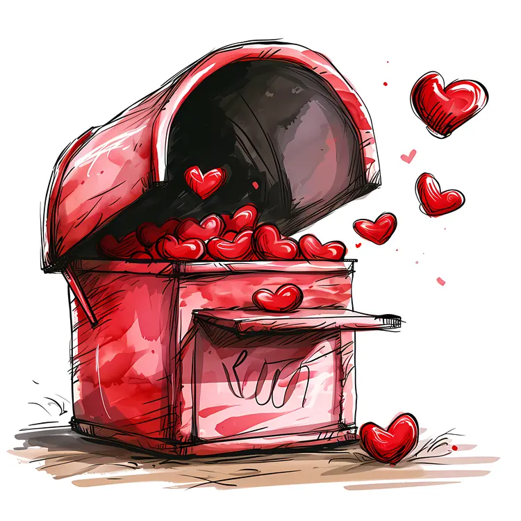 Illustrated Red Mailbox with Hearts for Valentine's Day