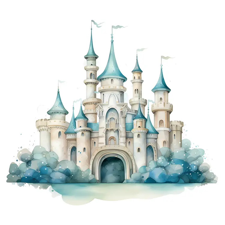 Turquoise Castle Surrounded by Clouds