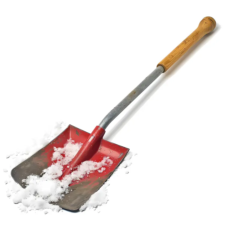 Red Snow Shovel with Wooden Handle