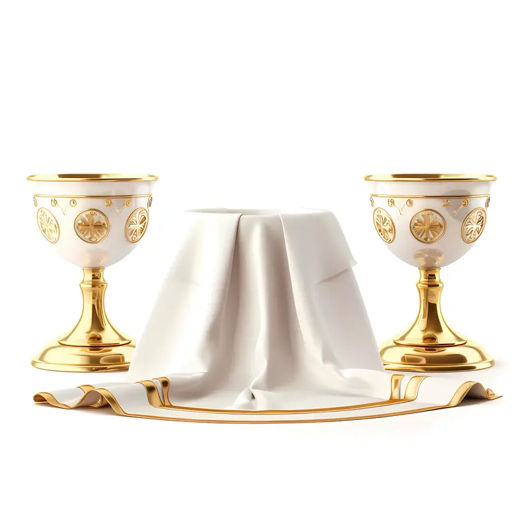 Golden and White Goblets with Cloth