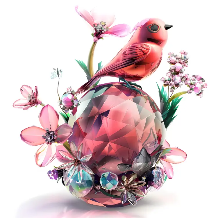 Decorative Bird with Gemstone and Flowers