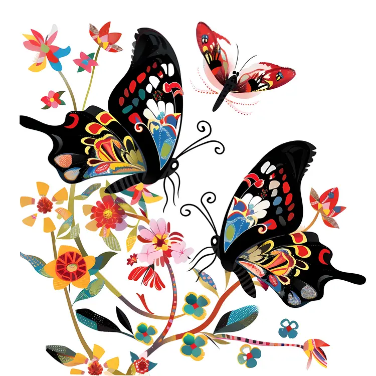 Colorful Butterflies and Flowers