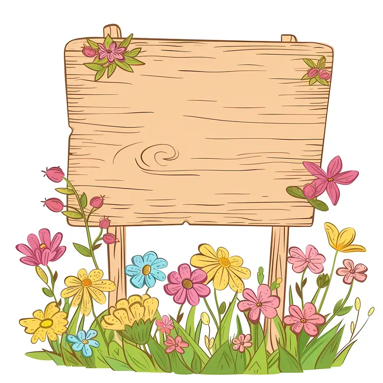 Wooden Sign with Garden Flowers