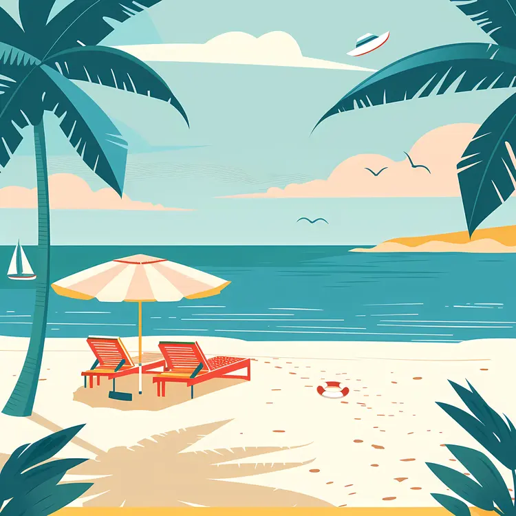 Relaxing Beach with Palm Trees
