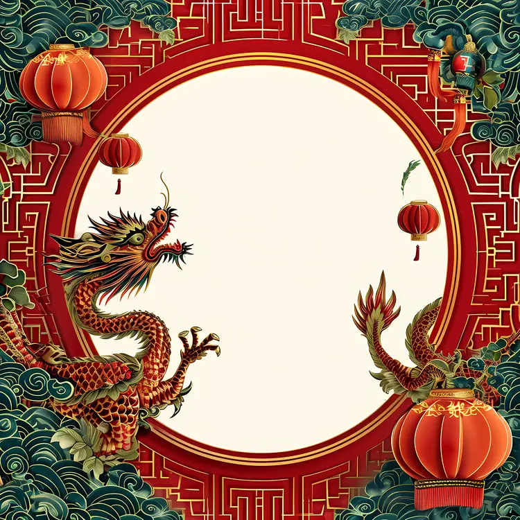 Dragon and Lanterns Decorative Frame for Chinese New Year